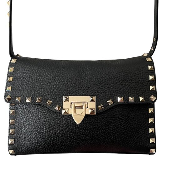 Valentino Garavani Rockstud Flip Lock Flap Black Bag - Picture 1 of 6